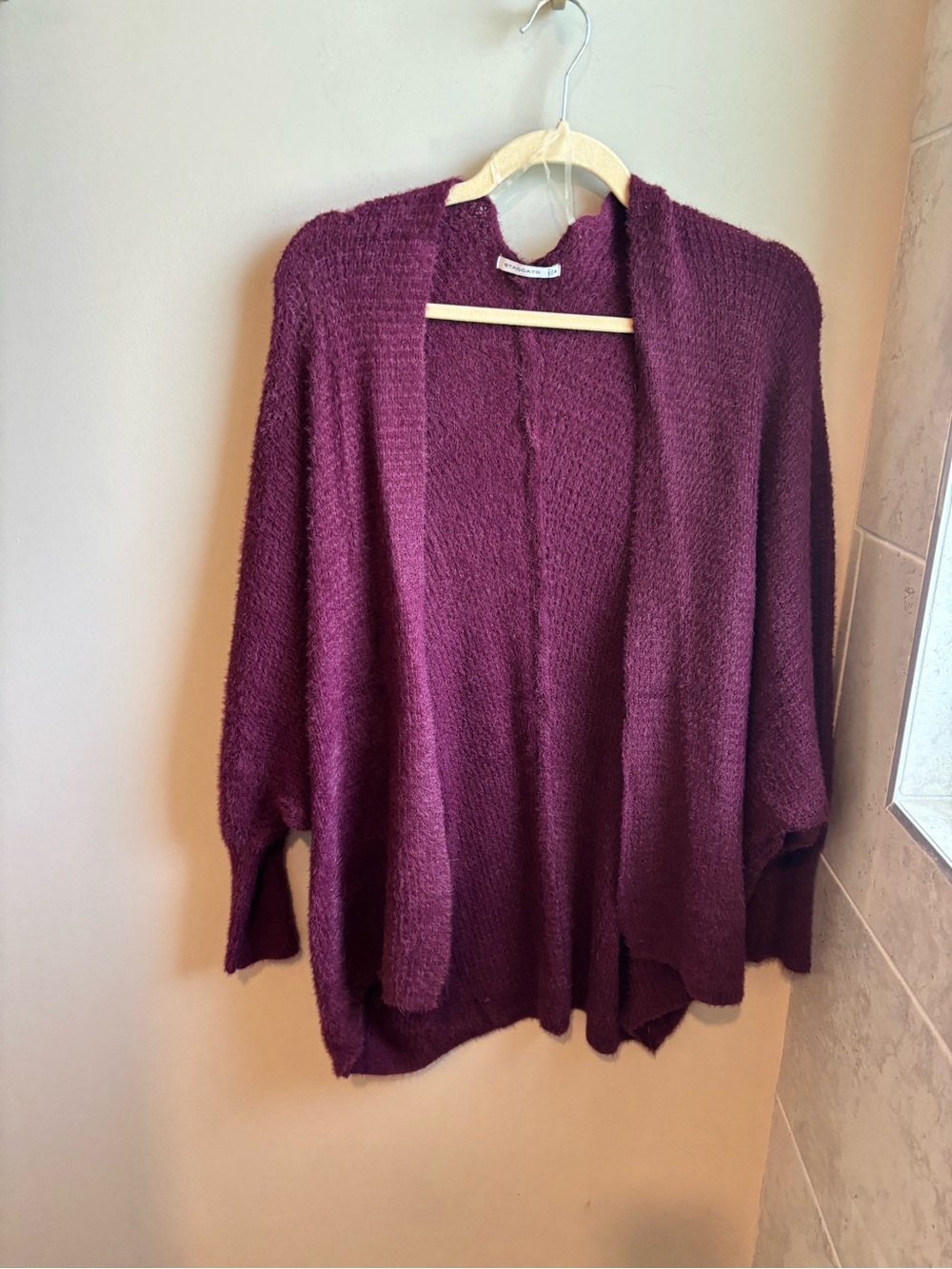 Staccato Open-Front Cardigan Sweater in Plum